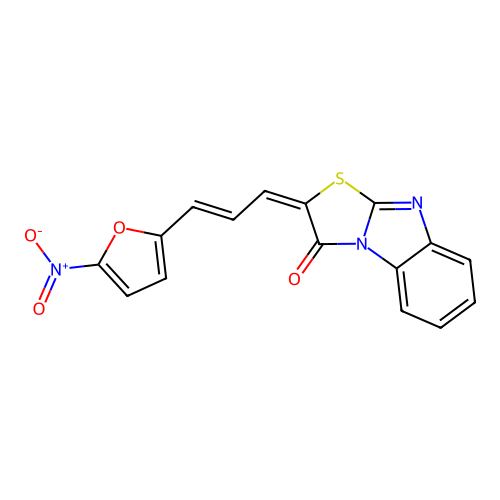 (E)-2-((E)-3-(5-nitrofuran-2-yl)allylidene)benzo[4,5]imidazo[2,1-b]thiazol-3(2H)-one structure