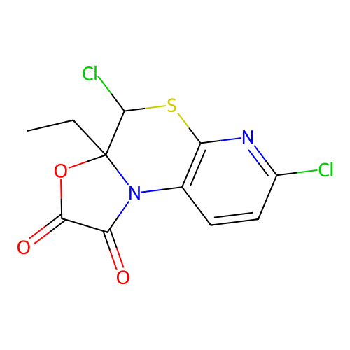 4,7-dichloro-3a-ethyl-3a,4-dihydrooxazolo[3,2-d]pyrido[2,3-b][1,4]thiazine-1,2-dione structure