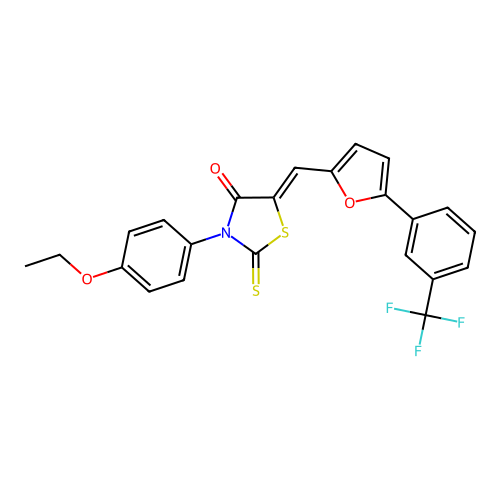 (5Z)-3-(4-ethoxyphenyl)-2-sulfanylidene-5-[[5-[3-(trifluoromethyl)phenyl]furan-2-yl]methylidene]-1,3-thiazolidin-4-one structure