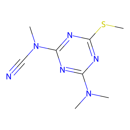[4-(Dimethylamino)-6-(methylsulfanyl)-1,3,5-triazin-2-yl]methylcyanamide structure