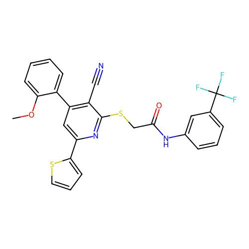 2-{[3-cyano-4-(2-methoxyphenyl)-6-(2-thienyl)-2-pyridinyl]sulfanyl}-N-[3-(trifluoromethyl)phenyl]acetamide structure