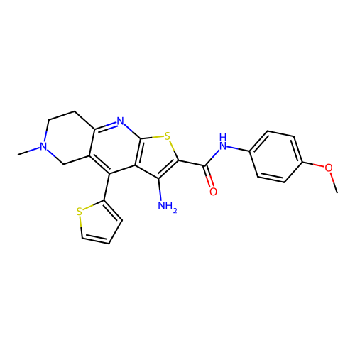 3-amino-N-(4-methoxyphenyl)-6-methyl-4-(2-thienyl)-5,6,7,8-tetrahydrothieno[2,3-b][1,6]naphthyridine-2-carboxamide structure
