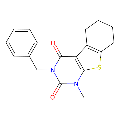 3-benzyl-1-methyl-5,6,7,8-tetrahydro-[1]benzothiolo[2,3-d]pyrimidine-2,4-dione structure
