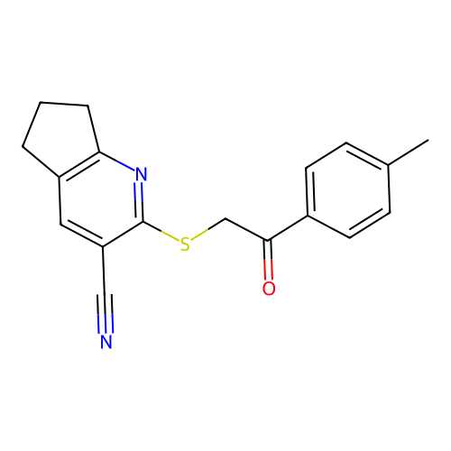 2-{[2-(4-methylphenyl)-2-oxoethyl]sulfanyl}-6,7-dihydro-5H-cyclopenta[b]pyridine-3-carbonitrile structure