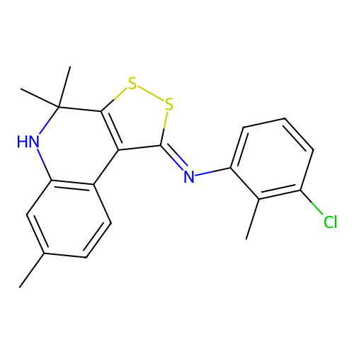 N-(3-chloro-2-methylphenyl)-4,4,7-trimethyl-5H-dithiolo[3,4-c]quinolin-1-imine structure
