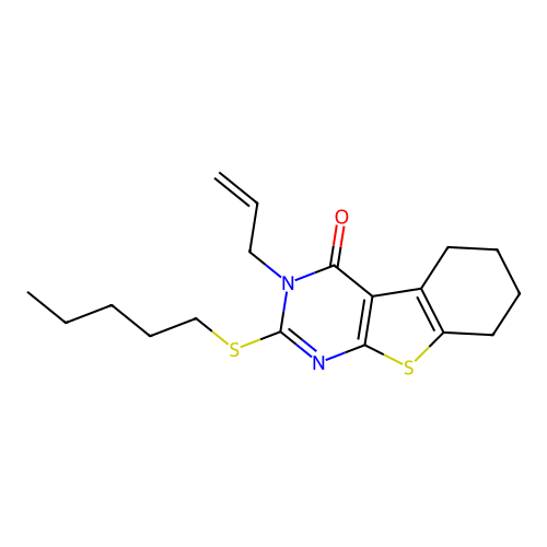 2-pentylsulfanyl-3-prop-2-enyl-5,6,7,8-tetrahydro-[1]benzothiolo[2,3-d]pyrimidin-4-one structure