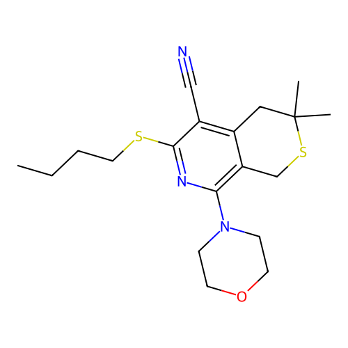 6-(butylsulfanyl)-3,3-dimethyl-8-(morpholin-4-yl)-3,4-dihydro-1H-thiopyrano[3,4-c]pyridine-5-carbonitrile structure