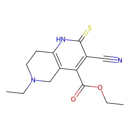 Ethyl 3-cyano-6-ethyl-2-sulfanylidene-1,5,7,8-tetrahydro-1,6-naphthyridine-4-carboxylate structure
