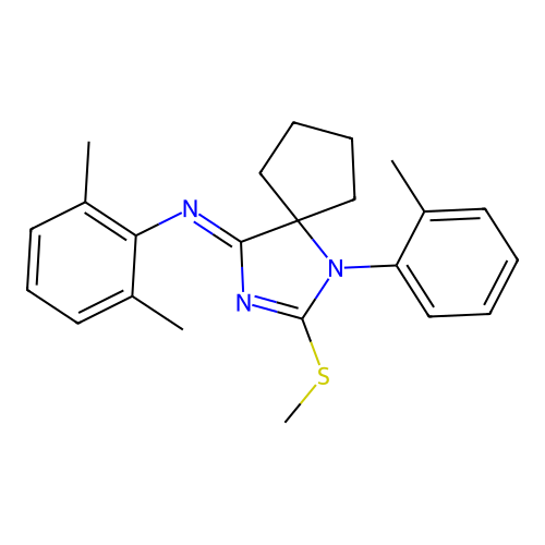 (Z)-2,6-dimethyl-N-(2-(methylthio)-1-(o-tolyl)-1,3-diazaspiro[4.4]non-2-en-4-ylidene)aniline structure