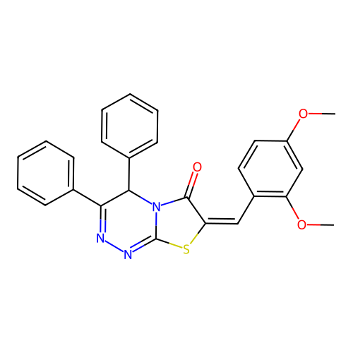 (7E)-7-(2,4-dimethoxybenzylidene)-3,4-diphenyl-4H-[1,3]thiazolo[2,3-c][1,2,4]triazin-6(7H)-one structure