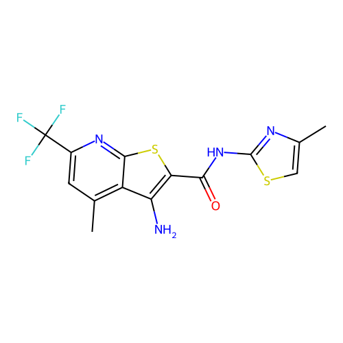 3-amino-4-methyl-N-(4-methyl-1,3-thiazol-2-yl)-6-(trifluoromethyl)thieno[2,3-b]pyridine-2-carboxamide structure