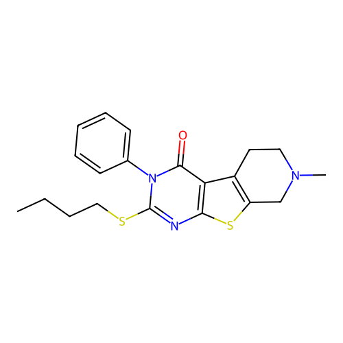 2-(butylsulfanyl)-7-methyl-3-phenyl-5,6,7,8-tetrahydropyrido[4',3':4,5]thieno[2,3-d]pyrimidin-4(3H)-one structure