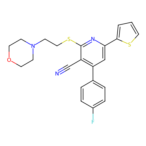 4-(4-fluorophenyl)-2-((2-morpholinoethyl)thio)-6-(thiophen-2-yl)nicotinonitrile structure