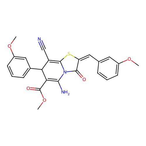 (E)-methyl 5-amino-8-cyano-2-(3-methoxybenzylidene)-7-(3-methoxyphenyl)-3-oxo-3,7-dihydro-2H-thiazolo[3,2-a]pyridine-6-carboxylate structure