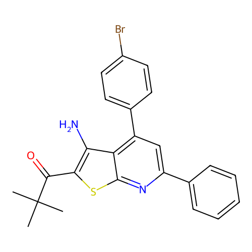 1-[3-amino-4-(4-bromophenyl)-6-phenylthieno[2,3-b]pyridin-2-yl]-2,2-dimethylpropan-1-one structure