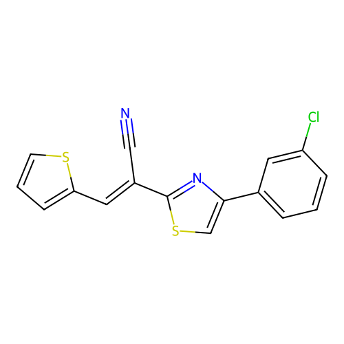 (2E)-2-[4-(3-chlorophenyl)-1,3-thiazol-2-yl]-3-(2-thienyl)-2-propenenitrile structure