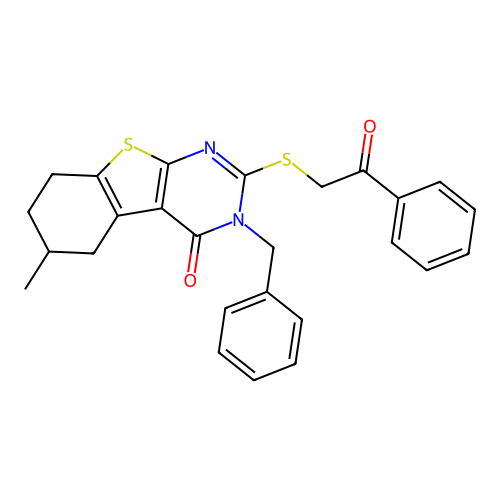 3-benzyl-6-methyl-2-((2-oxo-2-phenylethyl)thio)-5,6,7,8-tetrahydrobenzo[4,5]thieno[2,3-d]pyrimidin-4(3H)-one structure