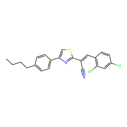 (2E)-2-[4-(4-butylphenyl)-1,3-thiazol-2-yl]-3-(2,4-dichlorophenyl)prop-2-enenitrile structure