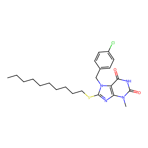 7-(4-chlorobenzyl)-8-(decylsulfanyl)-3-methyl-3,7-dihydro-1H-purine-2,6-dione structure
