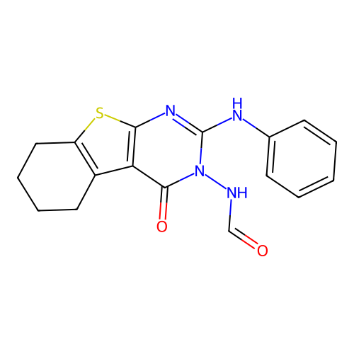 N-(4-oxo-2-(phenylamino)-5,6,7,8-tetrahydrobenzo[4,5]thieno[2,3-d]pyrimidin-3(4H)-yl)formamide structure
