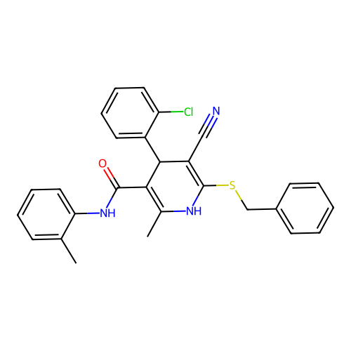 6-(benzylsulfanyl)-4-(2-chlorophenyl)-5-cyano-2-methyl-N-(2-methylphenyl)-1,4-dihydropyridine-3-carboxamide structure