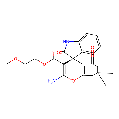 (R)-2-methoxyethyl 2-amino-7,7-dimethyl-2',5-dioxo-5,6,7,8-tetrahydrospiro[chromene-4,3'-indoline]-3-carboxylate structure