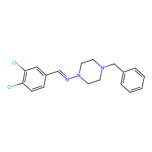 4-benzyl-N-[(E)-(3,4-dichlorophenyl)methylidene]-1-piperazinamine structure