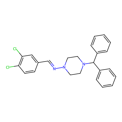N-[(E)-(3,4-dichlorophenyl)methylidene]-4-(diphenylmethyl)piperazin-1-amine structure