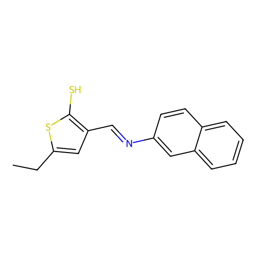 5-ethyl-3-[(E)-(naphthalen-2-ylimino)methyl]thiophene-2-thiol structure