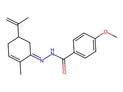4-methoxy-N-[(2-methyl-5-prop-1-en-2-ylcyclohex-2-en-1-ylidene)amino]benzamide structure