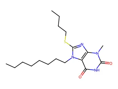 8-(butylsulfanyl)-3-methyl-7-octyl-3,7-dihydro-1H-purine-2,6-dione structure