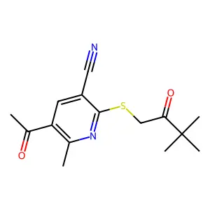 5-Acetyl-2-(3,3-dimethyl-2-oxobutyl)sulfanyl-6-methylpyridine-3-carbonitrile structure