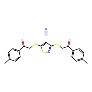 3,5-Bis[[2-(4-methylphenyl)-2-oxoethyl]sulfanyl]-1,2-thiazole-4-carbonitrile structure