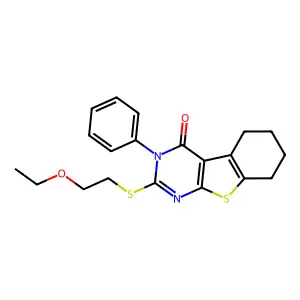 2-[(2-ethoxyethyl)sulfanyl]-3-phenyl-5,6,7,8-tetrahydro[1]benzothieno[2,3-d]pyrimidin-4(3H)-one structure