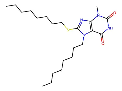 3-methyl-7-octyl-8-(octylsulfanyl)-3,7-dihydro-1H-purine-2,6-dione structure