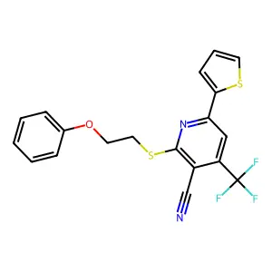 2-(2-phenoxyethylsulfanyl)-6-thiophen-2-yl-4-(trifluoromethyl)pyridine-3-carbonitrile structure