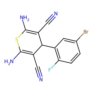 2,6-diamino-4-(5-bromo-2-fluorophenyl)-4H-thiopyran-3,5-dicarbonitrile structure