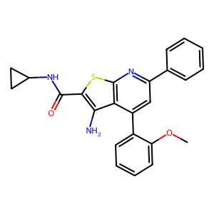 3-amino-N-cyclopropyl-4-(2-methoxyphenyl)-6-phenylthieno[2,3-b]pyridine-2-carboxamide structure