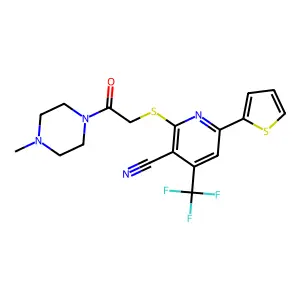 2-[2-(4-methylpiperazin-1-yl)-2-oxoethyl]sulfanyl-6-thiophen-2-yl-4-(trifluoromethyl)pyridine-3-carbonitrile structure