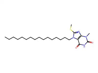 7-hexadecyl-3-methyl-8-(methylsulfanyl)-3,7-dihydro-1H-purine-2,6-dione structure
