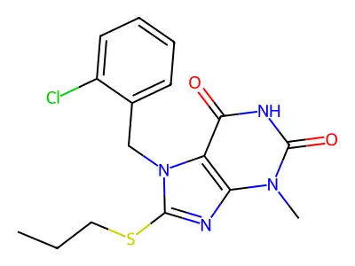 7-(2-chlorobenzyl)-3-methyl-8-(propylsulfanyl)-3,7-dihydro-1H-purine-2,6-dione structure