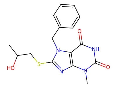 7-Benzyl-8-(2-hydroxy-propylsulfanyl)-3-methyl-3,7-dihydro-purine-2,6-dione structure