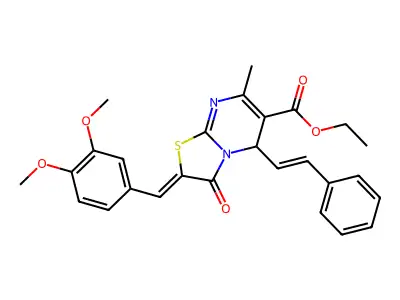 (E)-ethyl 2-(3,4-dimethoxybenzylidene)-7-methyl-3-oxo-5-((E)-styryl)-3,5-dihydro-2H-thiazolo[3,2-a]pyrimidine-6-carboxylate structure