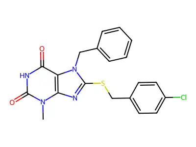 7-Benzyl-8-[(4-chlorophenyl)methylsulfanyl]-3-methylpurine-2,6-dione structure