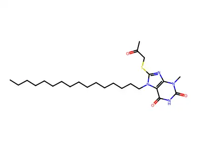 7-hexadecyl-3-methyl-8-[(2-oxopropyl)sulfanyl]-3,7-dihydro-1H-purine-2,6-dione structure