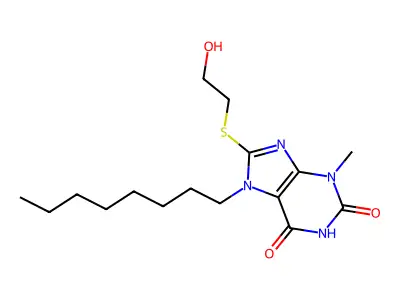 8-(2-Hydroxyethylsulfanyl)-3-methyl-7-octylpurine-2,6-dione structure