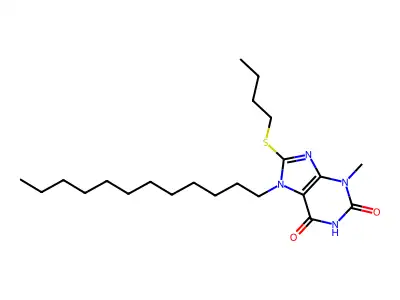 8-(butylsulfanyl)-7-dodecyl-3-methyl-3,7-dihydro-1H-purine-2,6-dione structure