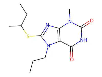 8-Butan-2-ylsulfanyl-3-methyl-7-propylpurine-2,6-dione structure