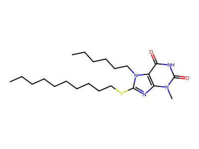 8-(decylsulfanyl)-7-hexyl-3-methyl-3,7-dihydro-1H-purine-2,6-dione structure