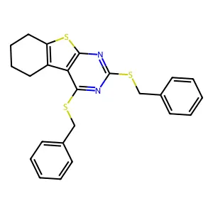 2,4-Bis(benzylsulfanyl)-5,6,7,8-tetrahydro[1]benzothieno[2,3-d]pyrimidine structure